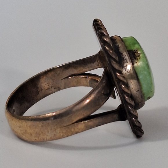 Size 6.5 Sterling Silver Manassa Turquoise Ring, Vintage Navajo Antique Jewelry - Picture 3 of 12